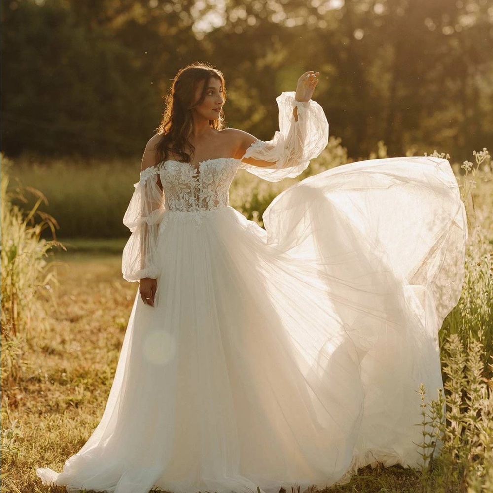 Stella York White Long Sleeve Gown
